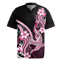 Pink Black Aloha Hawaii Rugby Jersey Polynesian Shark Tattoo Plumeria