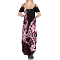 Pink Black Aloha Hawaii Summer Maxi Dress Polynesian Shark Tattoo Plumeria LT14 - Polynesian Pride