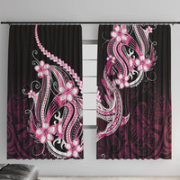 Pink Black Aloha Hawaii Window Curtain Polynesian Shark Tattoo Plumeria