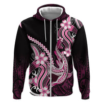 Pink Black Aloha Hawaii Zip Hoodie Polynesian Shark Tattoo Plumeria LT14 Zip Hoodie Pink - Polynesian Pride