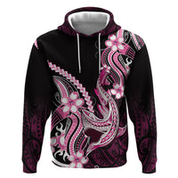 Pink Black Aloha Hawaii Zip Hoodie Polynesian Shark Tattoo Plumeria
