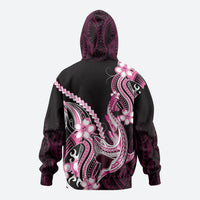 Pink Black Aloha Hawaii Zip Hoodie Polynesian Shark Tattoo Plumeria