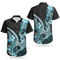 Blue Black Aloha Hawaii Couples Matching Summer Maxi Dress and Hawaiian Shirt Polynesian Shark Tattoo Plumeria LT14 - Polynesian Pride