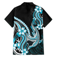 Blue Black Aloha Hawaii Family Matching Summer Maxi Dress and Hawaiian Shirt Polynesian Shark Tattoo Plumeria LT14 Dad's Shirt - Long Sleeve Blue - Polynesian Pride