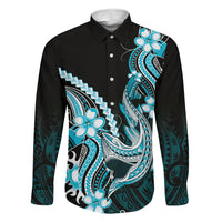 Blue Black Aloha Hawaii Family Matching Summer Maxi Dress and Hawaiian Shirt Polynesian Shark Tattoo Plumeria LT14 Daughter's Dress Blue - Polynesian Pride