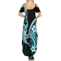 Blue Black Aloha Hawaii Family Matching Summer Maxi Dress and Hawaiian Shirt Polynesian Shark Tattoo Plumeria LT14 - Polynesian Pride