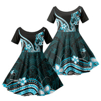 Blue Black Aloha Hawaii Family Matching Tank Maxi Dress and Hawaiian Shirt Polynesian Shark Tattoo Plumeria LT14 Daughter's Dress Blue - Polynesian Pride