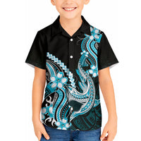 Blue Black Aloha Hawaii Hawaiian Shirt Polynesian Shark Tattoo Plumeria LT14 - Polynesian Pride