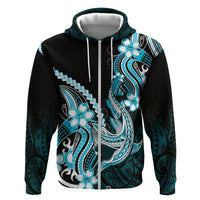 Blue Black Aloha Hawaii Hoodie Polynesian Shark Tattoo Plumeria