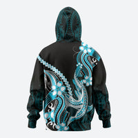 Blue Black Aloha Hawaii Hoodie Polynesian Shark Tattoo Plumeria