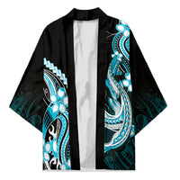 Blue Black Aloha Hawaii Kimono Polynesian Shark Tattoo Plumeria