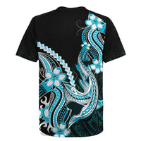 Blue Black Aloha Hawaii Rugby Jersey Polynesian Shark Tattoo Plumeria