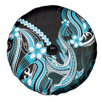 Blue Black Aloha Hawaii Spare Tire Cover Polynesian Shark Tattoo Plumeria