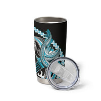 Blue Black Aloha Hawaii Tumbler Cup Polynesian Shark Tattoo Plumeria