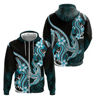 Blue Black Aloha Hawaii Zip Hoodie Polynesian Shark Tattoo Plumeria