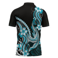 Blue Black Aloha Hawaii Zipper Polo Shirt Polynesian Shark Tattoo Plumeria LT14 - Polynesian Pride