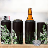 Green Black Aloha Hawaii 4 in 1 Can Cooler Tumbler Polynesian Shark Tattoo Plumeria