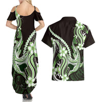 Green Black Aloha Hawaii Couples Matching Summer Maxi Dress and Hawaiian Shirt Polynesian Shark Tattoo Plumeria LT14 - Polynesian Pride