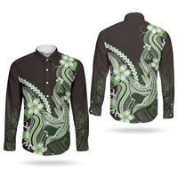 Green Black Aloha Hawaii Couples Matching Summer Maxi Dress and Long Sleeve Button Shirt Polynesian Shark Tattoo Plumeria LT14 - Polynesian Pride