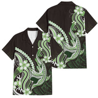 Green Black Aloha Hawaii Family Matching Long Sleeve Bodycon Dress and Hawaiian Shirt Polynesian Shark Tattoo Plumeria LT14 Dad's Shirt - Short Sleeve Green - Polynesian Pride