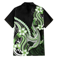 Green Black Aloha Hawaii Family Matching Long Sleeve Bodycon Dress and Hawaiian Shirt Polynesian Shark Tattoo Plumeria LT14 Dad's Shirt - Long Sleeve Green - Polynesian Pride