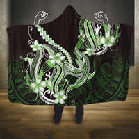 Green Black Aloha Hawaii Hooded Blanket Polynesian Shark Tattoo Plumeria