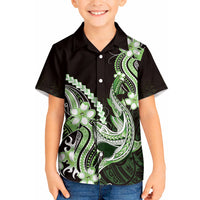 Green Black Aloha Hawaii Kid Hawaiian Shirt Polynesian Shark Tattoo Plumeria LT14 Kid Green - Polynesian Pride