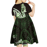 Green Black Aloha Hawaii Kid Short Sleeve Dress Polynesian Shark Tattoo Plumeria