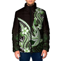 Green Black Aloha Hawaii Padded Jacket Polynesian Shark Tattoo Plumeria