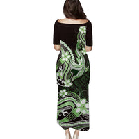 Green Black Aloha Hawaii Puletasi Polynesian Shark Tattoo Plumeria