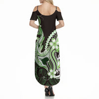 Green Black Aloha Hawaii Summer Maxi Dress Polynesian Shark Tattoo Plumeria LT14 - Polynesian Pride