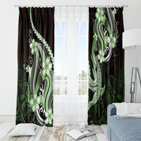 Green Black Aloha Hawaii Window Curtain Polynesian Shark Tattoo Plumeria