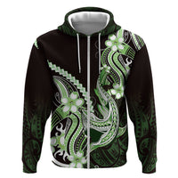 Green Black Aloha Hawaii Zip Hoodie Polynesian Shark Tattoo Plumeria