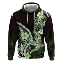 Green Black Aloha Hawaii Zip Hoodie Polynesian Shark Tattoo Plumeria LT14 Pullover Hoodie Green - Polynesian Pride