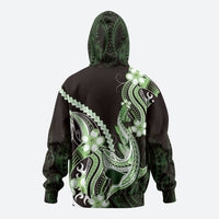 Green Black Aloha Hawaii Zip Hoodie Polynesian Shark Tattoo Plumeria