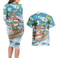 Hawaii Summer Christmas Couples Matching Long Sleeve Bodycon Dress and Hawaiian Shirt Surfing Santa Shaka Catch The Wave LT14 - Polynesian Pride