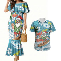 Hawaii Summer Christmas Couples Matching Mermaid Dress and Hawaiian Shirt Surfing Santa Shaka Catch The Wave LT14 Teal - Polynesian Pride