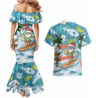 Hawaii Summer Christmas Couples Matching Mermaid Dress and Hawaiian Shirt Surfing Santa Shaka Catch The Wave LT14 - Polynesian Pride