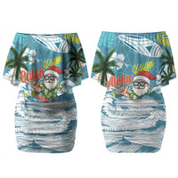 Hawaii Summer Christmas Couples Matching Off Shoulder Short Dress and Hawaiian Shirt Surfing Santa Shaka Catch The Wave LT14 - Polynesian Pride