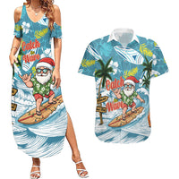 Hawaii Summer Christmas Couples Matching Summer Maxi Dress and Hawaiian Shirt Surfing Santa Shaka Catch The Wave LT14 Teal - Polynesian Pride