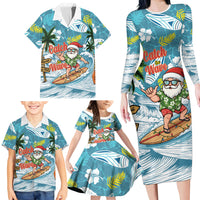 Hawaii Summer Christmas Family Matching Long Sleeve Bodycon Dress and Hawaiian Shirt Surfing Santa Shaka Catch The Wave LT14 - Polynesian Pride