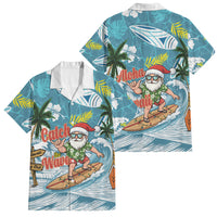 Hawaii Summer Christmas Family Matching Long Sleeve Bodycon Dress and Hawaiian Shirt Surfing Santa Shaka Catch The Wave LT14 Dad's Shirt - Short Sleeve Teal - Polynesian Pride
