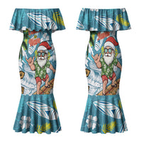 Hawaii Summer Christmas Family Matching Mermaid Dress and Hawaiian Shirt Surfing Santa Shaka Catch The Wave LT14 Mom's Dress Teal - Polynesian Pride