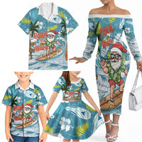 Hawaii Summer Christmas Family Matching Off The Shoulder Long Sleeve Dress and Hawaiian Shirt Surfing Santa Shaka Catch The Wave LT14 - Polynesian Pride