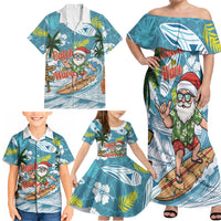 Hawaii Summer Christmas Family Matching Off Shoulder Maxi Dress and Hawaiian Shirt Surfing Santa Shaka Catch The Wave LT14 - Polynesian Pride