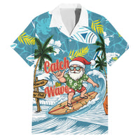 Hawaii Summer Christmas Family Matching Off Shoulder Maxi Dress and Hawaiian Shirt Surfing Santa Shaka Catch The Wave LT14 Dad's Shirt - Short Sleeve Teal - Polynesian Pride
