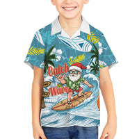Hawaii Summer Christmas Family Matching Off Shoulder Maxi Dress and Hawaiian Shirt Surfing Santa Shaka Catch The Wave LT14 Son's Shirt Teal - Polynesian Pride