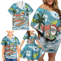 Hawaii Summer Christmas Family Matching Off Shoulder Short Dress and Hawaiian Shirt Surfing Santa Shaka Catch The Wave LT14 - Polynesian Pride