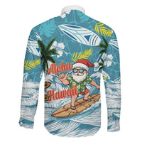 Hawaii Summer Christmas Family Matching Off Shoulder Short Dress and Hawaiian Shirt Surfing Santa Shaka Catch The Wave LT14 Son's Shirt Teal - Polynesian Pride