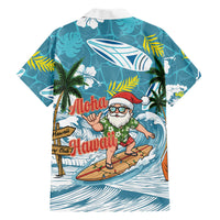 Hawaii Summer Christmas Family Matching Summer Maxi Dress and Hawaiian Shirt Surfing Santa Shaka Catch The Wave LT14 Dad's Shirt - Long Sleeve Teal - Polynesian Pride